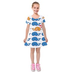 Fish Animals Whale Blue Orange Love Kids  Short Sleeve Velvet Dress by Mariart