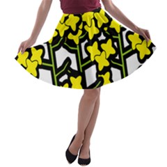 Flower Floral Sakura Yellow Green Leaf A-line Skater Skirt by Mariart