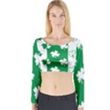 Flower Green Shamrock White Long Sleeve Crop Top View1