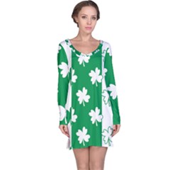 Flower Green Shamrock White Long Sleeve Nightdress by Mariart