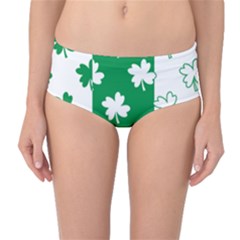 Flower Green Shamrock White Mid-waist Bikini Bottoms by Mariart