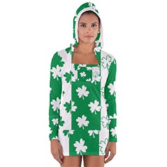 Flower Green Shamrock White Women s Long Sleeve Hooded T-shirt by Mariart