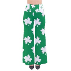 Flower Green Shamrock White Pants by Mariart