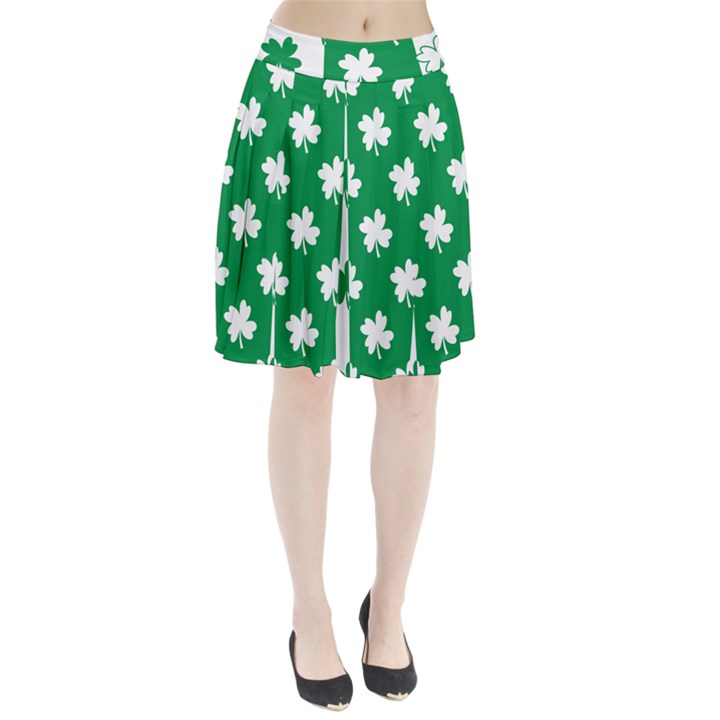 Flower Green Shamrock White Pleated Skirt