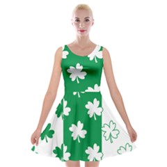 Flower Green Shamrock White Velvet Skater Dress by Mariart