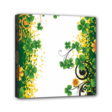 Flower Shamrock Green Gold Mini Canvas 6  X 6  by Mariart