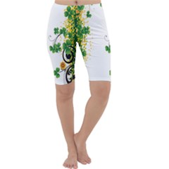 Flower Shamrock Green Gold Cropped Leggings  by Mariart