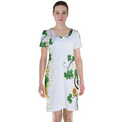 Flower Shamrock Green Gold Short Sleeve Nightdress by Mariart