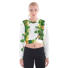 Flower Shamrock Green Gold Cropped Sweatshirt by Mariart