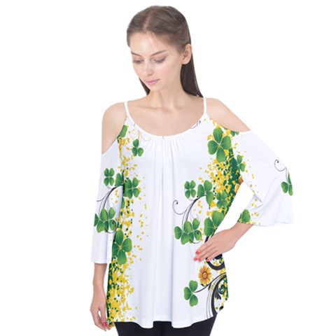 Flower Shamrock Green Gold Flutter Tees by Mariart