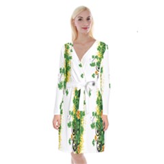 Flower Shamrock Green Gold Long Sleeve Velvet Front Wrap Dress by Mariart