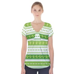 Flower Floral Green Shamrock Short Sleeve Front Detail Top by Mariart