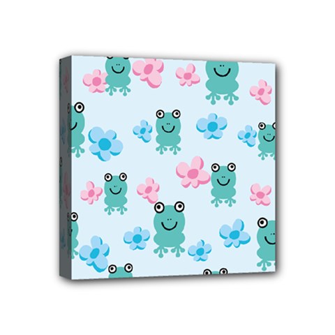 Frog Green Pink Flower Mini Canvas 4  X 4  by Mariart