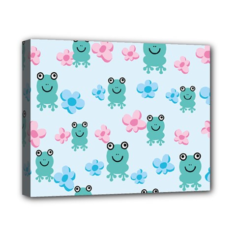 Frog Green Pink Flower Canvas 10  X 8  by Mariart