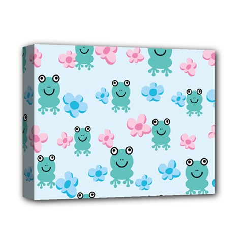 Frog Green Pink Flower Deluxe Canvas 14  X 11  by Mariart