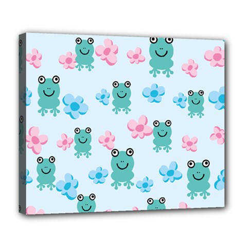 Frog Green Pink Flower Deluxe Canvas 24  X 20   by Mariart