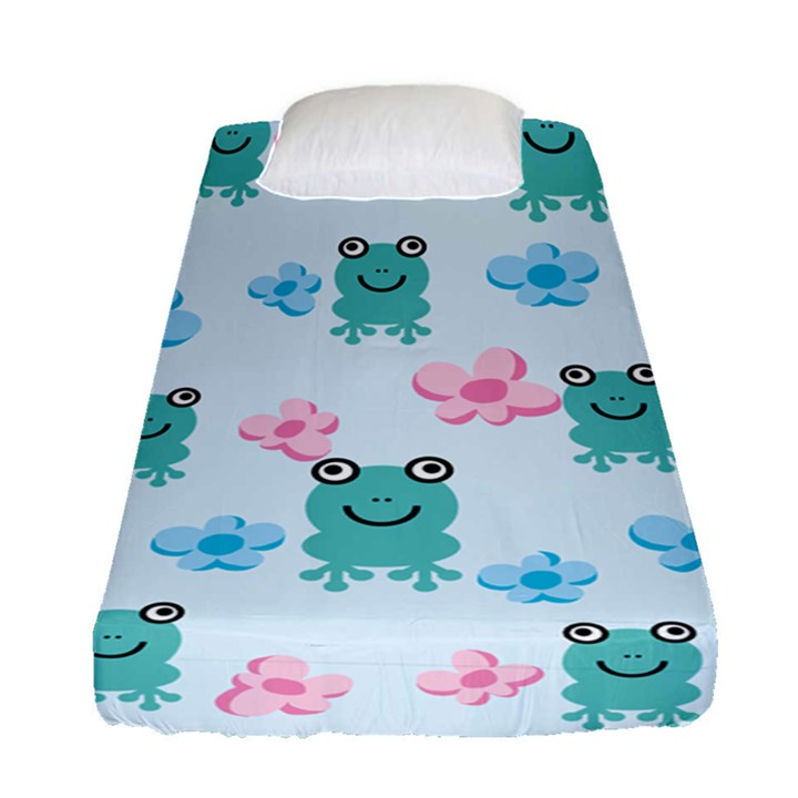 Frog Green Pink Flower Fitted Sheet (Single Size)