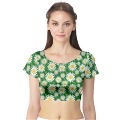 Flower Sunflower Yellow Green Leaf White Short Sleeve Crop Top (tight Fit) by Mariart