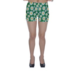 Flower Sunflower Yellow Green Leaf White Skinny Shorts by Mariart