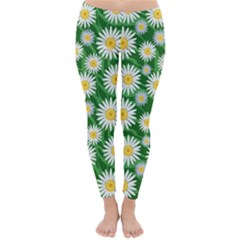 Flower Sunflower Yellow Green Leaf White Classic Winter Leggings by Mariart