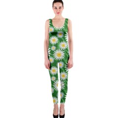 Flower Sunflower Yellow Green Leaf White Onepiece Catsuit by Mariart