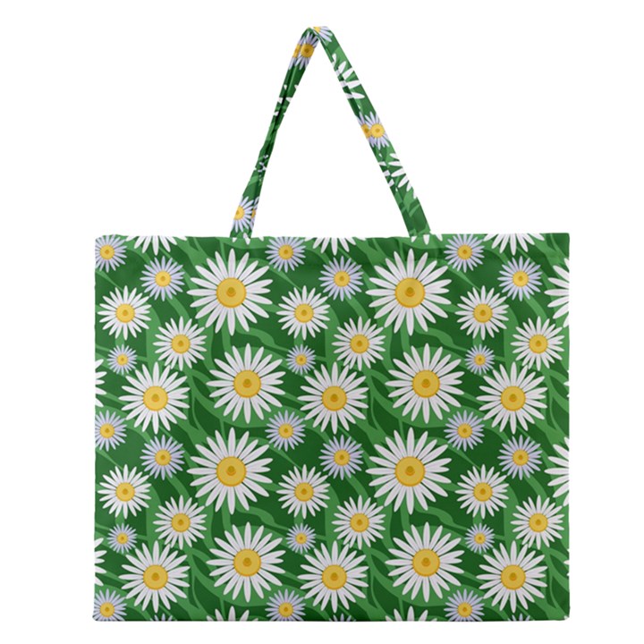 Flower Sunflower Yellow Green Leaf White Zipper Large Tote Bag