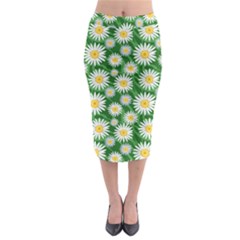 Flower Sunflower Yellow Green Leaf White Midi Pencil Skirt by Mariart