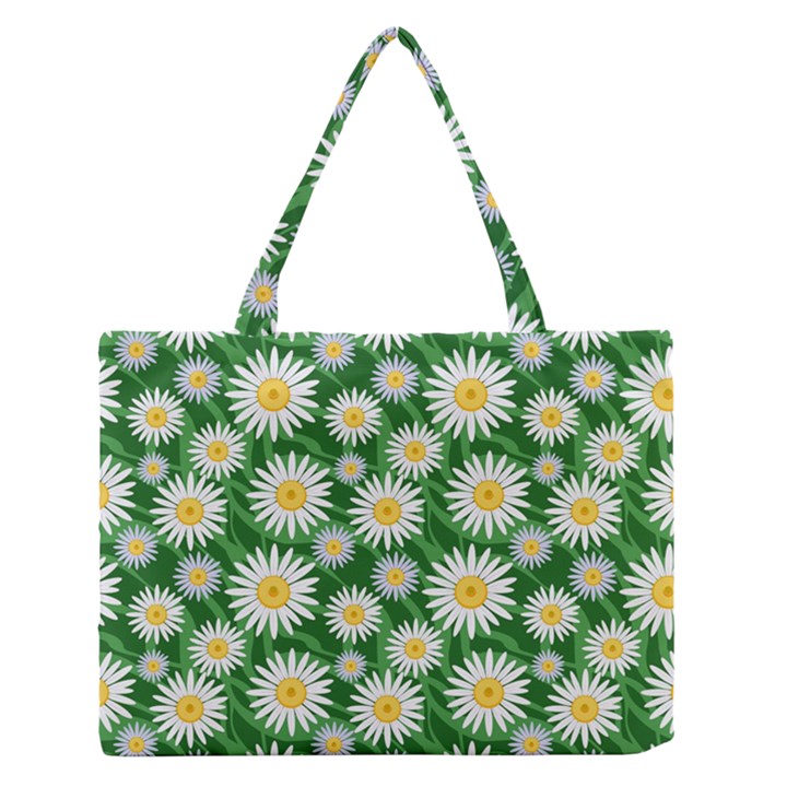 Flower Sunflower Yellow Green Leaf White Medium Zipper Tote Bag