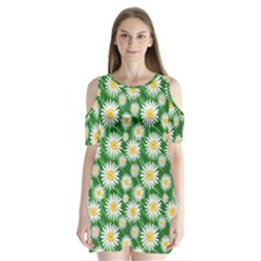 Flower Sunflower Yellow Green Leaf White Shoulder Cutout Velvet  One Piece by Mariart