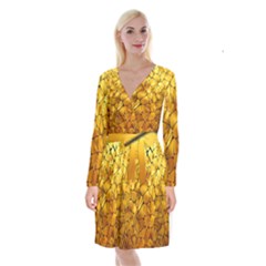 Gold Long Sleeve Velvet Front Wrap Dress