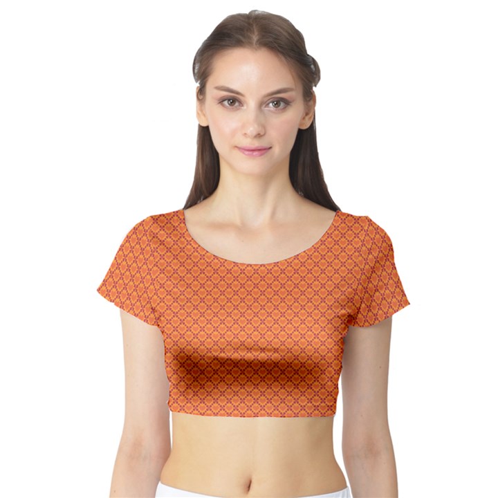 Heart Orange Love Short Sleeve Crop Top (Tight Fit)