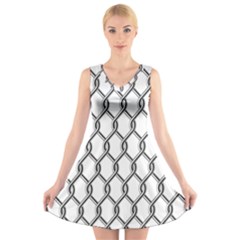 Iron Wire Black White V-neck Sleeveless Skater Dress by Mariart