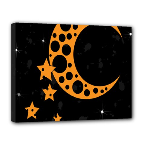 Moon Star Space Orange Black Light Night Circle Polka Canvas 14  X 11  by Mariart