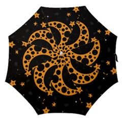 Moon Star Space Orange Black Light Night Circle Polka Straight Umbrellas by Mariart