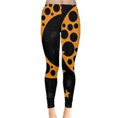 Moon Star Space Orange Black Light Night Circle Polka Leggings  by Mariart