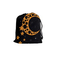 Moon Star Space Orange Black Light Night Circle Polka Drawstring Pouches (medium)  by Mariart