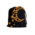 Moon Star Space Orange Black Light Night Circle Polka Drawstring Pouches (Large)  View1