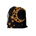 Moon Star Space Orange Black Light Night Circle Polka Drawstring Pouches (Large)  View2