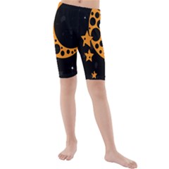 Moon Star Space Orange Black Light Night Circle Polka Kids  Mid Length Swim Shorts by Mariart