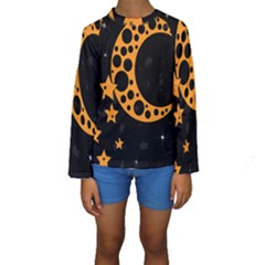 Moon Star Space Orange Black Light Night Circle Polka Kids  Long Sleeve Swimwear by Mariart