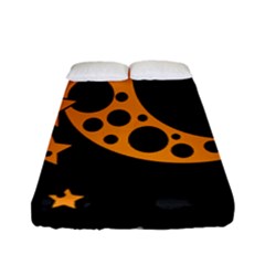 Moon Star Space Orange Black Light Night Circle Polka Fitted Sheet (full/ Double Size) by Mariart