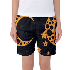 Moon Star Space Orange Black Light Night Circle Polka Women s Basketball Shorts by Mariart