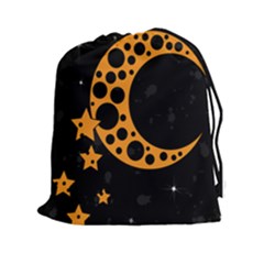 Moon Star Space Orange Black Light Night Circle Polka Drawstring Pouches (xxl) by Mariart