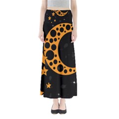 Moon Star Space Orange Black Light Night Circle Polka Maxi Skirts by Mariart