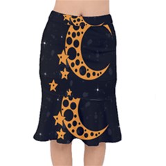 Moon Star Space Orange Black Light Night Circle Polka Mermaid Skirt