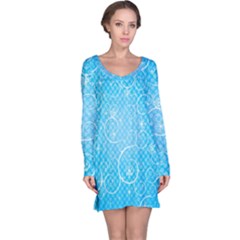 Leaf Blue Snow Circle Polka Star Long Sleeve Nightdress by Mariart