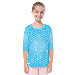 Leaf Blue Snow Circle Polka Star Kids  Quarter Sleeve Raglan Tee