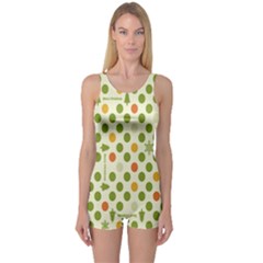 Merry Christmas Polka Dot Circle Snow Tree Green Orange Red Gray One Piece Boyleg Swimsuit by Mariart