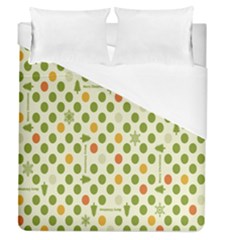 Merry Christmas Polka Dot Circle Snow Tree Green Orange Red Gray Duvet Cover (queen Size) by Mariart