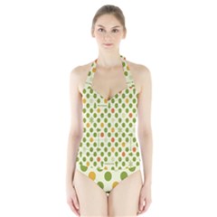 Merry Christmas Polka Dot Circle Snow Tree Green Orange Red Gray Halter Swimsuit by Mariart